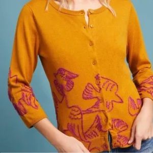 Anthropologie’s Field Flower yellow and pink embroidered cardigan